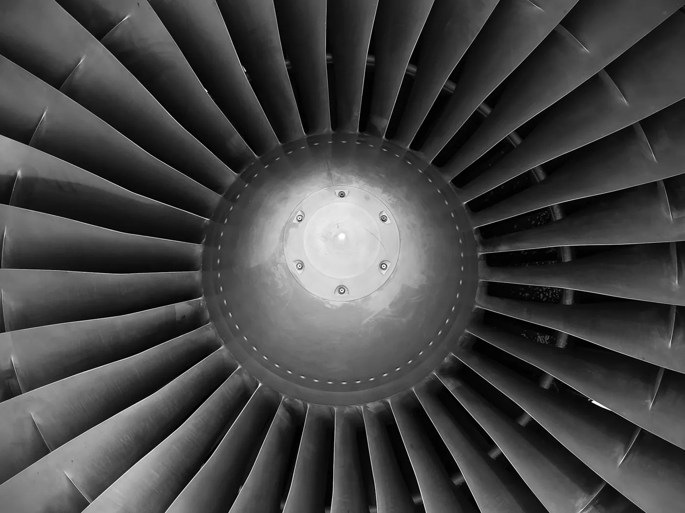 Photograph of jet-engine turbine blades